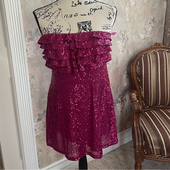 FREE PEOPLE FRIDA SEQUIN FUSCIA DRESS XS  S - Picture 3 of 5